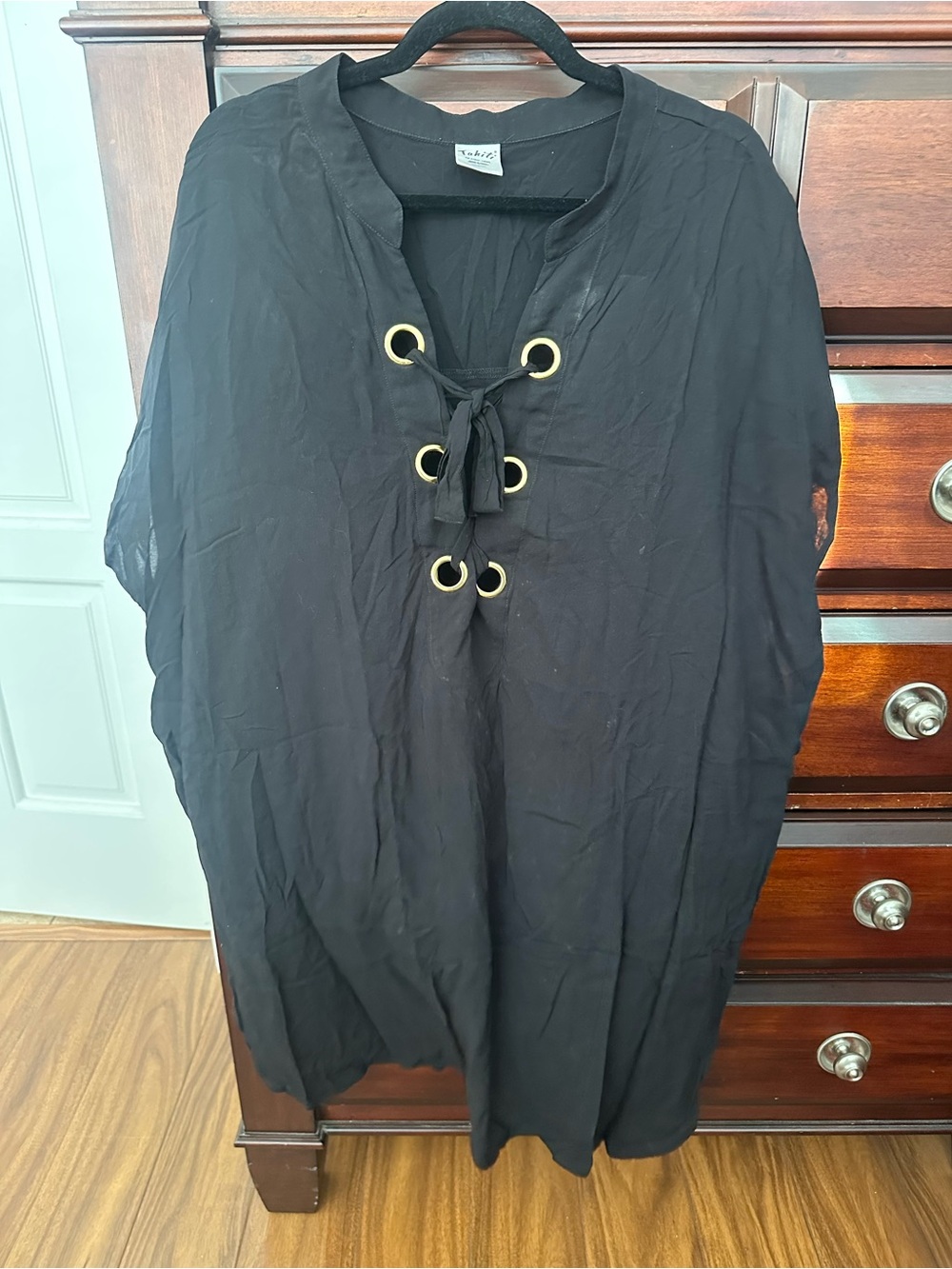 Tahiti Black with Gold Button Accent Swimsuit Cover Up XL Oversized Roomy